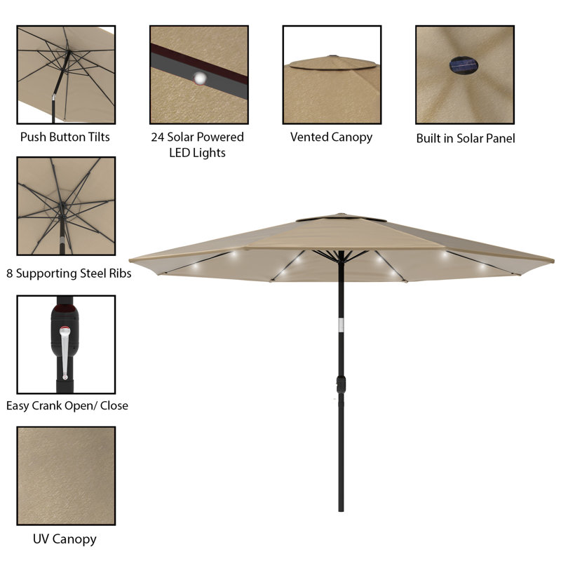 Pure Garden Patio Umbrella with Lights - 10' Outdoor Sun